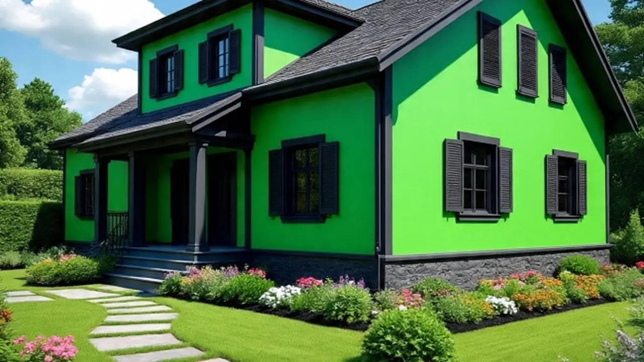 Ilustrasi Rumah Cat Hijau dan Hitam (Sumber Gambar: AI)