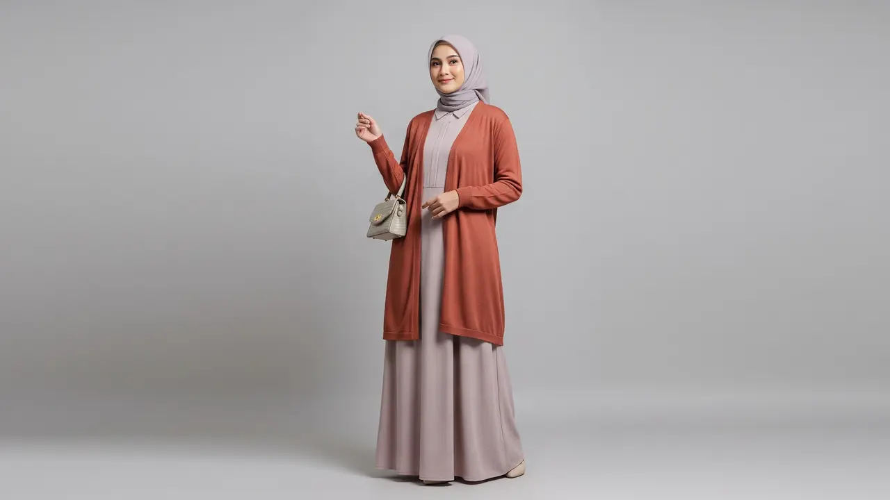 Model Gamis Kombinasi Cardigan Terbaru di 2025