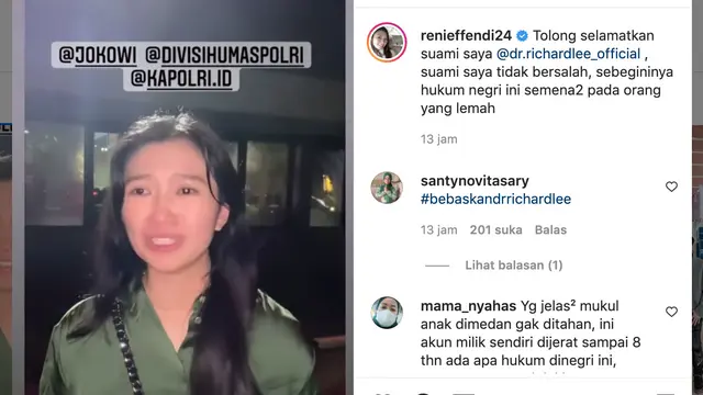 Unggahan Reni Effendi terkait penangkapan dr. Richard Lee. (Foto: Instagram @renieffendi24)