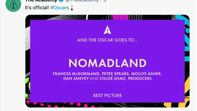 Tangkapan layar twit sematan The Academy. (Foto: Instagram @TheAcademy)