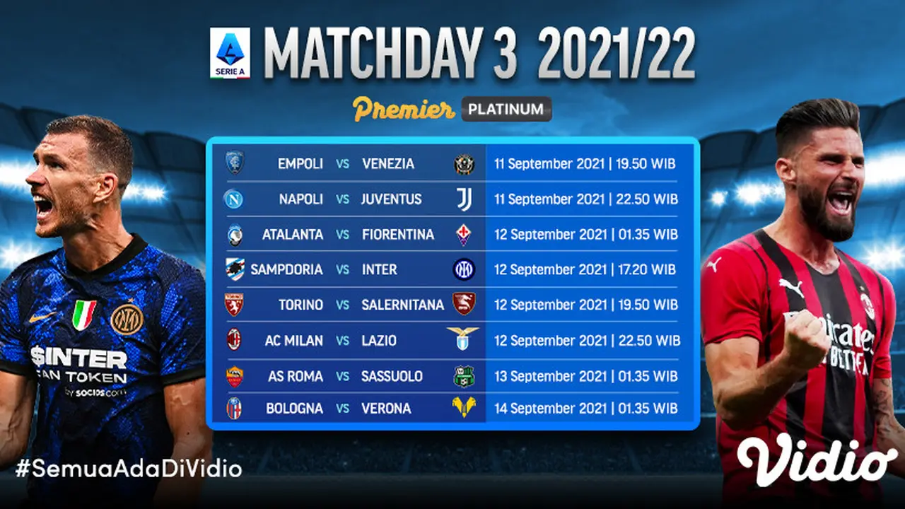 Saksikan, Live Streaming Liga Italia Serie A 2021/2022 Pekan Kedua di Vidio 27-30 Agustus 2021
