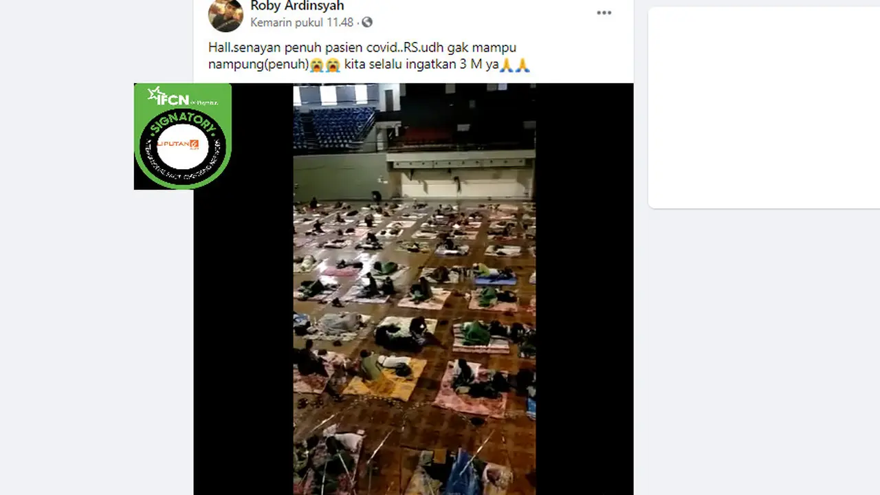 Cek Fakta Liputan6.com menelusuri klaim video Hall di Senayan yang penuh dengan pasien Covid-19