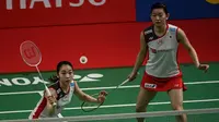 Ganda putri Jepang, Misaki Matsutomo/Ayaka Takahashi, menjadi juara di Indonesia Masters 2019 setelah mengalahkan wakil Korea Selatan. (AFP/Bay Ismoyo)