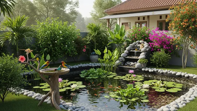 Inspirasi Kolam Ikan di Taman Rumah yang Bisa Menarik Kehadiran Burung dan Bikin Suasana Asri Model Sudut Taman