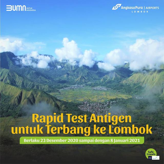 Wajib Rapid Test Antigen untuk Terbang ke Lombok