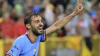 Penyerang Manchester City Bernardo Silva telah dikaitkan dengan Barcelona pada bursa transfer musim panas 2022. Manajer Manchester City Pep Guardiola ingin pemain Portugal itu bertahan di Etihad Stadium.&nbsp;(Justin Casterline/Getty Images/AFP)