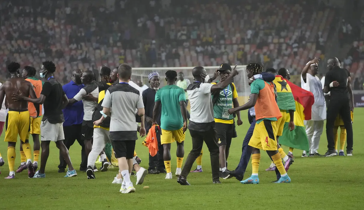 Ghana pun lolos ke Piala Dunia 2022 menyingkirkan Nigeria berkat aturan produktivitas gol tandang. (AP/Sunday Alamba)