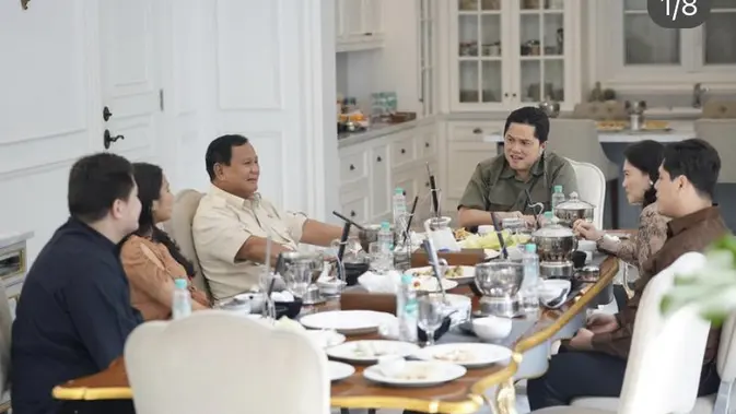 Prabowo Subianto dan Erick Thohir bertemu dalam jamuan makan siang di rumah Menteri BUMN. Dalam kesempatan itu, Prabowo menyampaikan terima kasih telah didukung Erick Thohir. (Foto: Instagram Prabowo Subianto)