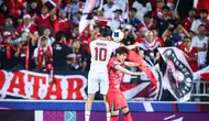 Bek Timnas Indonesia U-23, Justin Hubner berduel dengan pemain Korea Selatan U-23 pada perempat final Piala Asia U-23 2024. (PSSI).