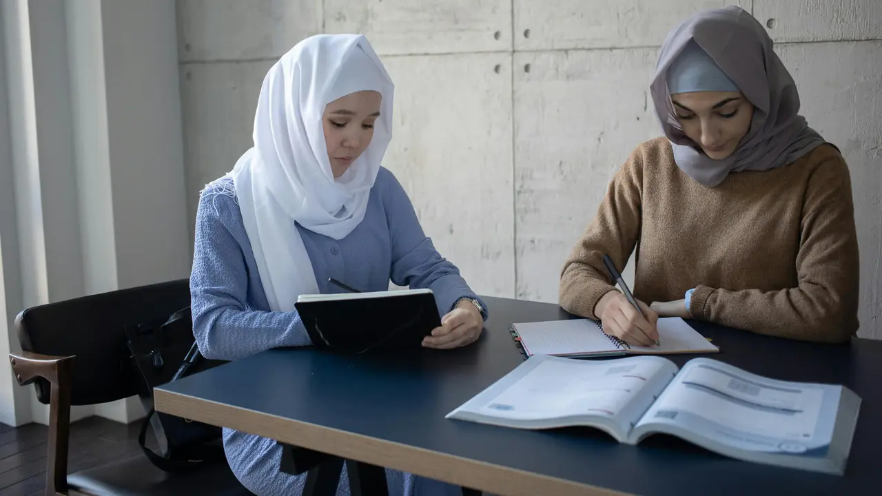 dua perempuan sedang belajar
