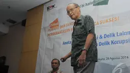 Dalam kesempatan itu, Syafii Maarif mempertanyakan kemana larinya hasil pajak sebesar 70 persen,  Jakarta, Kamis (28/8/2014) (Liputan6.com/Herman Zakharia)