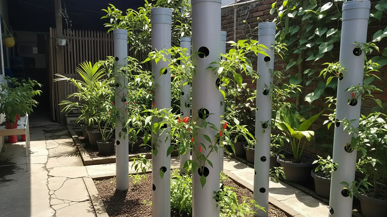 Desain Kebun Cabai Pakai Pipa Paralon Vertikal Anti Ribet