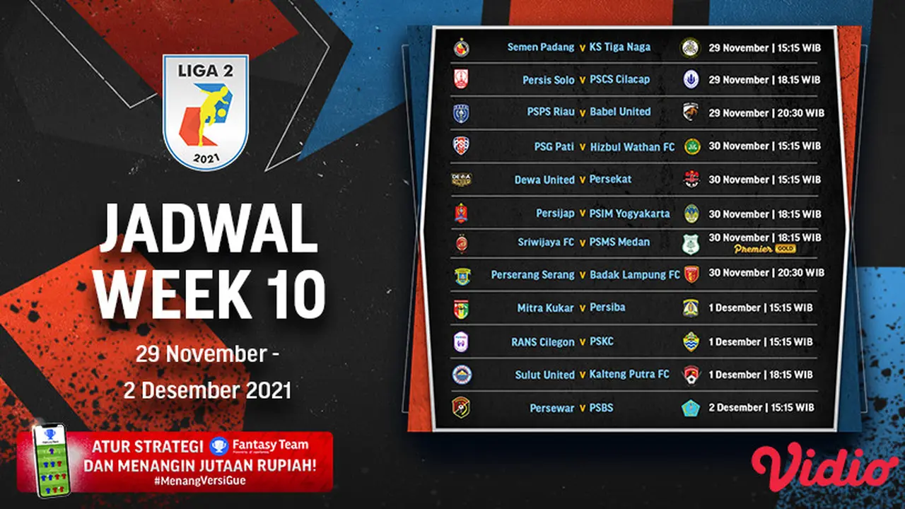 Jadwal lengkap Liga 2 2021/2022 Minggu ke-10