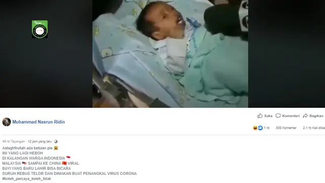 Video Bayi Berbicara Telur Rebus Penangkal Virus Corona Tidak Benar