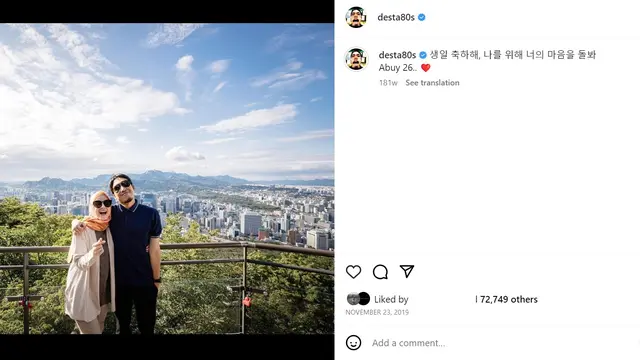 Momen indah kebersamaan Natasha Rizky dan Desta. (Foto: Instagram/desta80s)