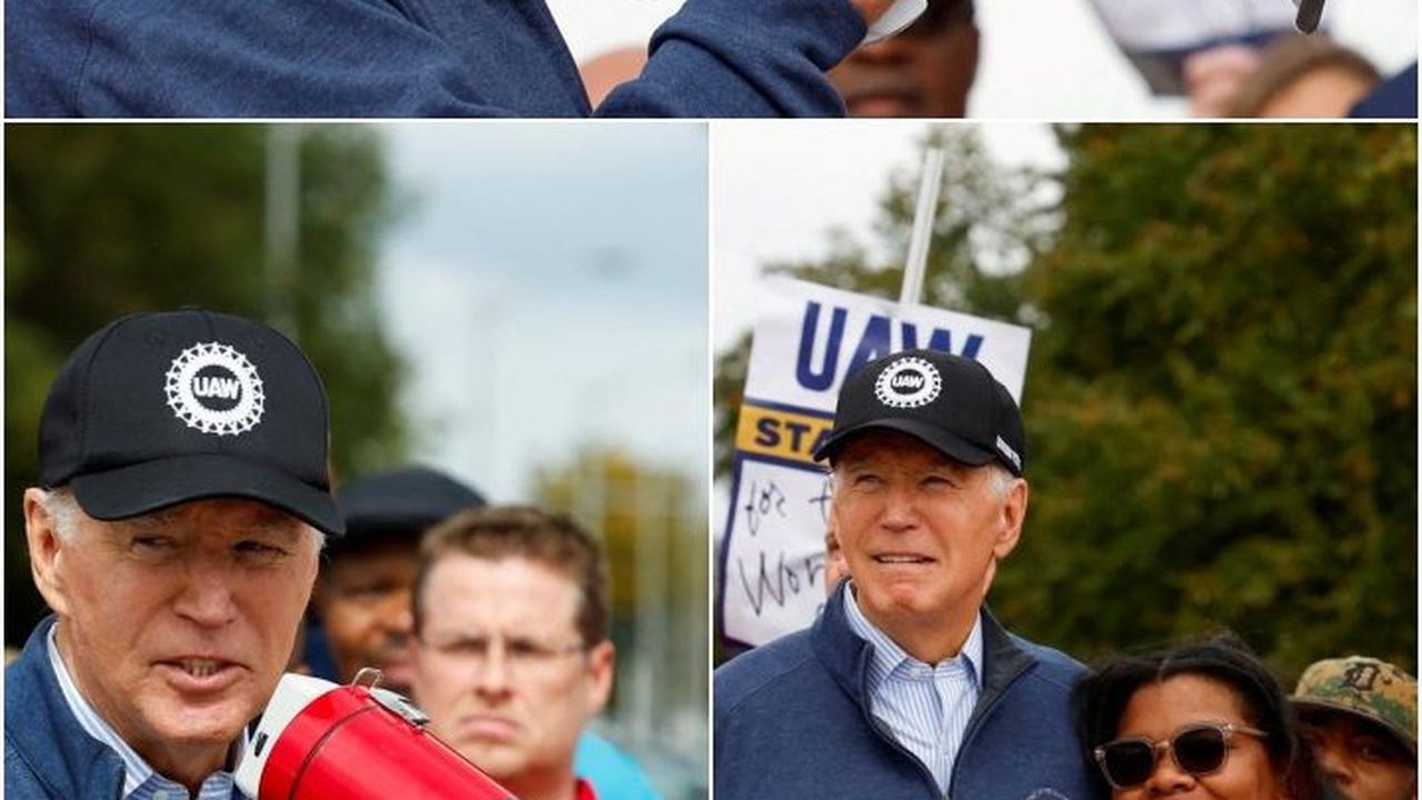 FOTO: Demo Bareng Pekerja di Michigan, Joe Biden Ikut Menyuarakan Kenaikan Gaji dan Tunjangan di Depan Pabrik Otomotif