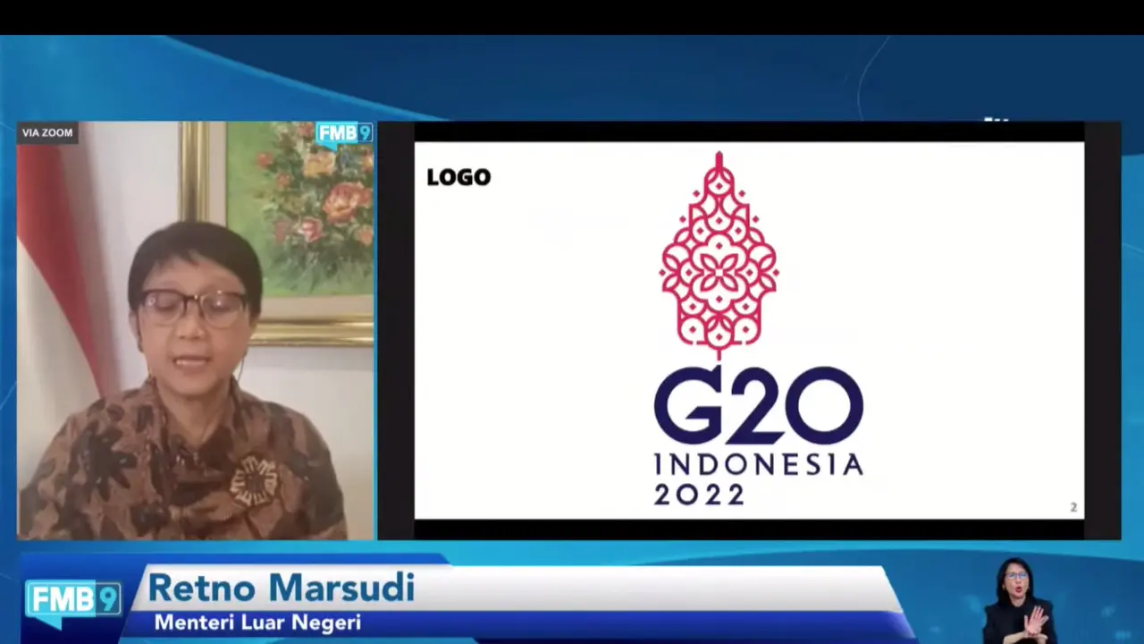 Menlu Retno menjelaskan makna logo presidensi G20 Indonesia dalam press briefing pada Selasa (14/9/2021).