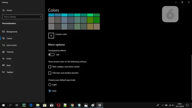 Efek Transparan pada Dark Mode di Windows 10