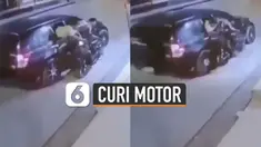 Aksi nekat dan kebangetan ditunjukkan oleh pencuri motor yang menggunakan mobil ini.