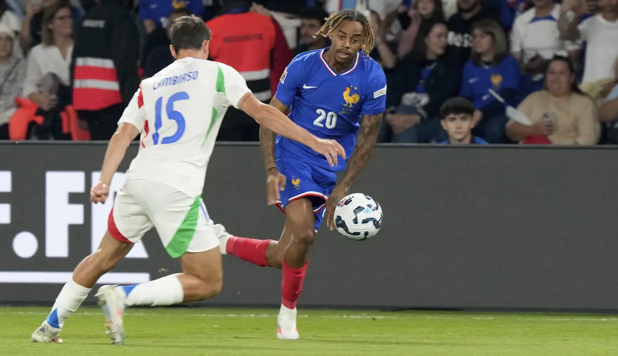 Prancis sejatinya sempat memimpin lebih dulu berkat gol kilat Bradley Barcola. (AP Photo/Michel Euler)