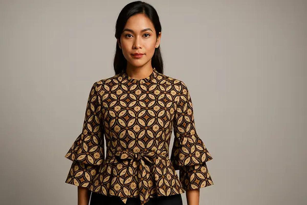 7 Model Baju Batik Lengan Lonceng Dua Tingkat Motif Kawung Modern, Anggun dan Elegan