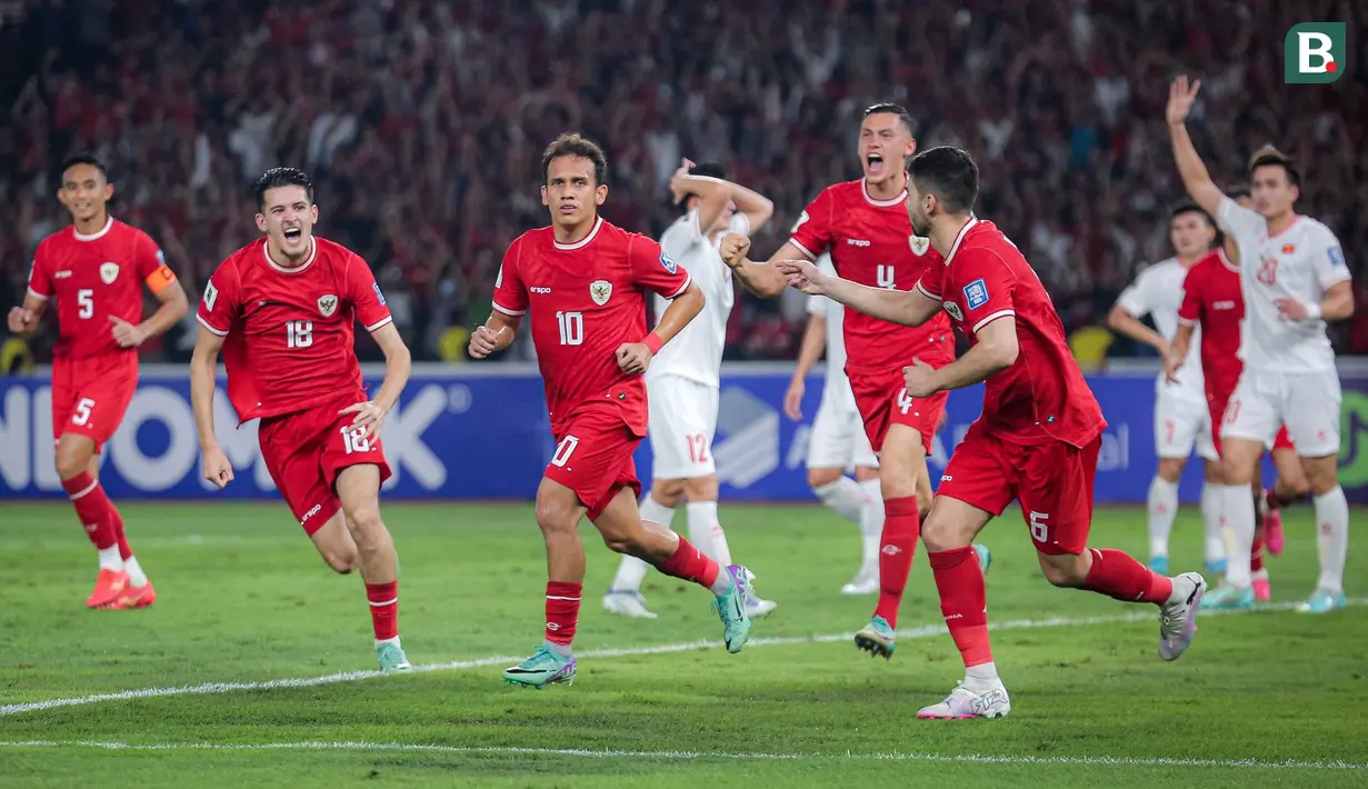 <p>Pemain Timnas Indonesia, Egy Maulana Vikri, melakukan selebrasi setelah mencetak gol ke gawang Vietnam dalam laga Grup F Kualifikasi Piala Dunia 2026 zona Asia di Stadion Utama Gelora Bung Karno (SUGBK) Senayan, Jakarta, Kamis (21/3/2024). (Bola.com/Bagaskara Lazuardi)</p>