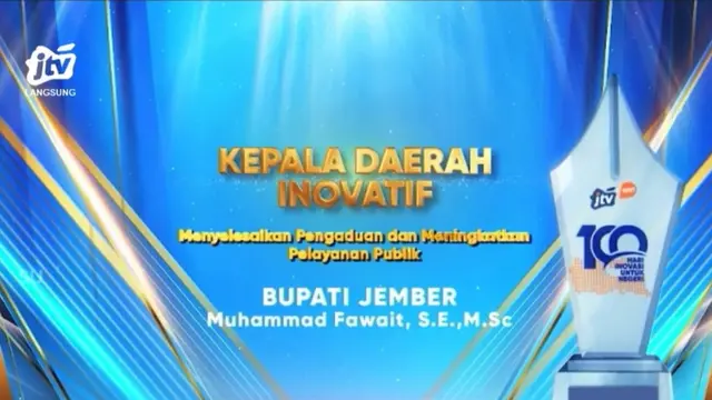 Bupati Gus Fawait dianugerahi sebagai Kepala Daerah Inovatif oleh JTV