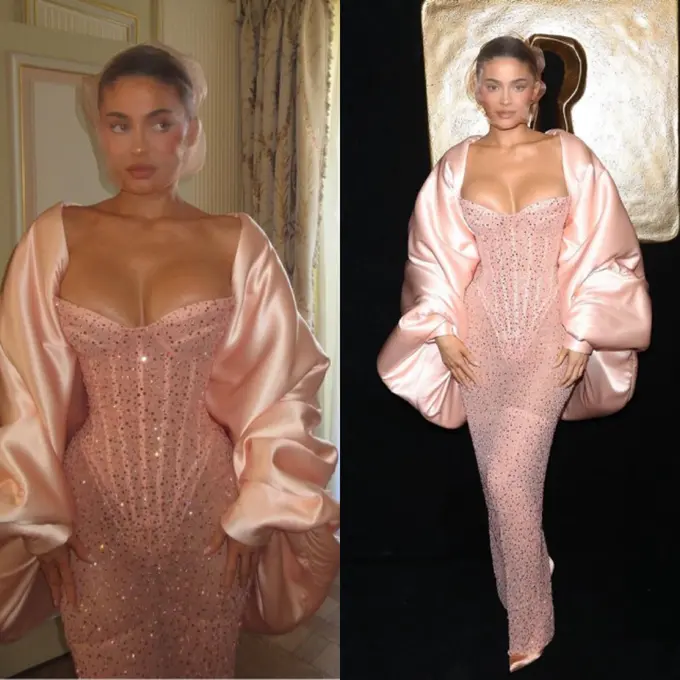 Kylie Jenner Kenakan Dress Korset Pink di Paris Fashion Week