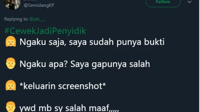 Gemas, 7 Cuitan Lucu Kalau Cewek Jadi Penyidik