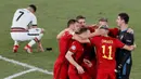 Belgia sukses mengalahkan juara bertahan Portugal di babak 16 besar Euro 2020 yang berlangsung di Stadion La Cartuja, Spanyol. Hanya satu gol yang tercipta dari pertandingan sengit tersebut. (Foto: AP/Pool/Jose Manuel Vidal)