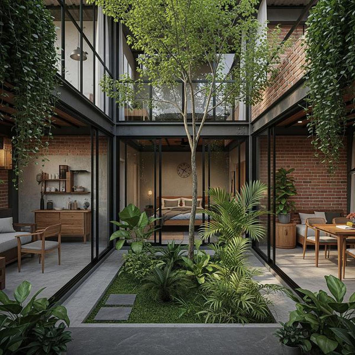 7 Model Rumah Kecil Tapi Luas dengan Taman di Tengah Area Rumah, Modern dan Asri