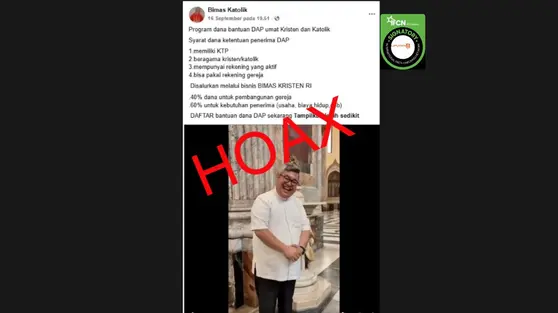Cek Fakta: Hoaks Program Dana Bantuan DAP untuk Umat Kristen dan Katolik