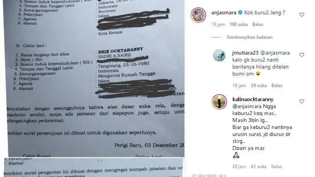 Surat Pengantar Nikah Vicky Prasetyo dan Kalina