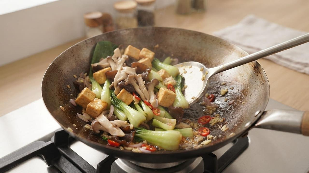 Resep Batang Sawi Tumis Tahu dan Jamur