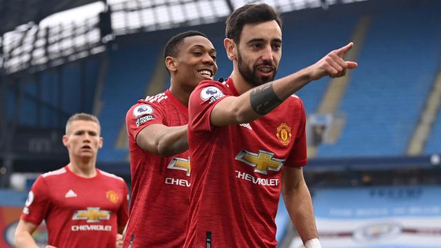 FOTO: Gol Bruno Fernandes dan Luke Shaw Bawa Manchester United Pecundangi Mancity 2-0 - Bruno Fernandes; Anthony Martial