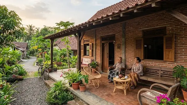 Rumah Bata Ekspos Gaya Kampung (AI Generated)