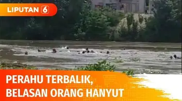 Beginilah detik-detik terjadinya tragedi perahu penyeberangan terbalik di Sungai Bengawan Solo. Belasan penumpang tenggelam dan hanyut terbawa derasnya arus sungai, enam orang dinyatakan hilang.