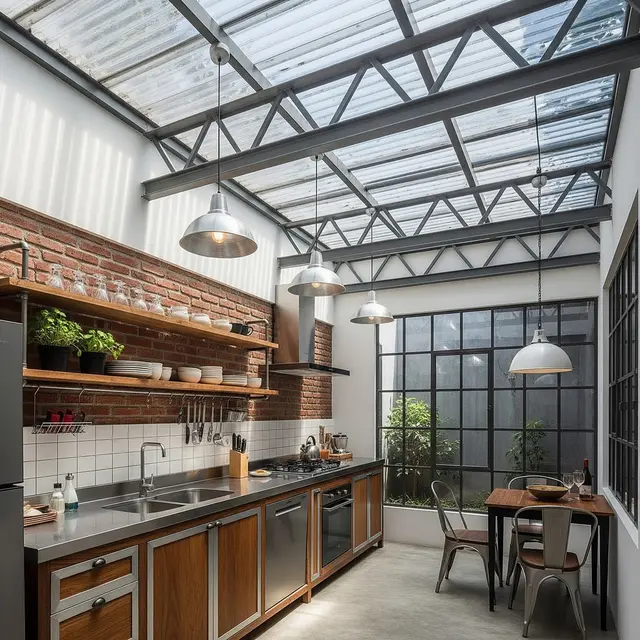 9 Inspirasi Dapur Baja Ringan dengan Atap Transparan agar Hemat Listrik Siang Hari