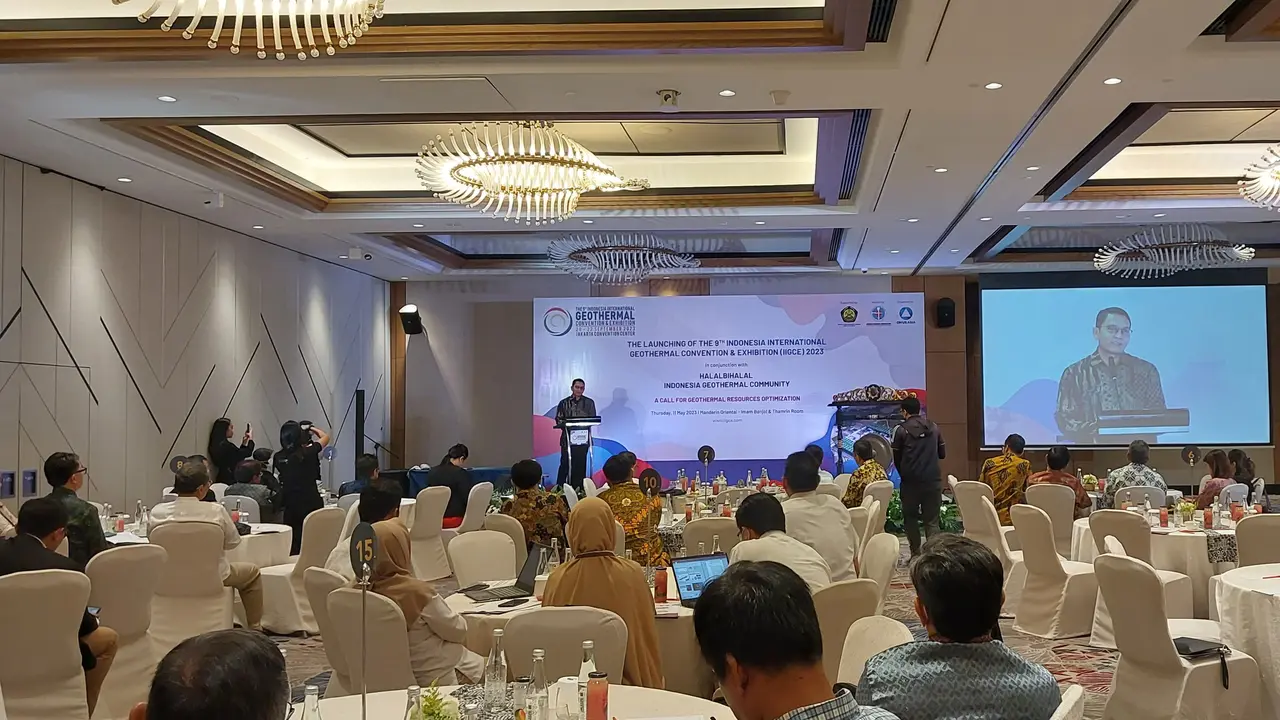 Launching The 9th Indonesia International Geothermal Convention & Exhibition (IIGCE) 2023 atau pameran panas bumi berskala internasional. (Arief/Liputan6.com)