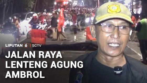 Sebagian Ruas Jalan Raya Lenteng Agung Ambrol