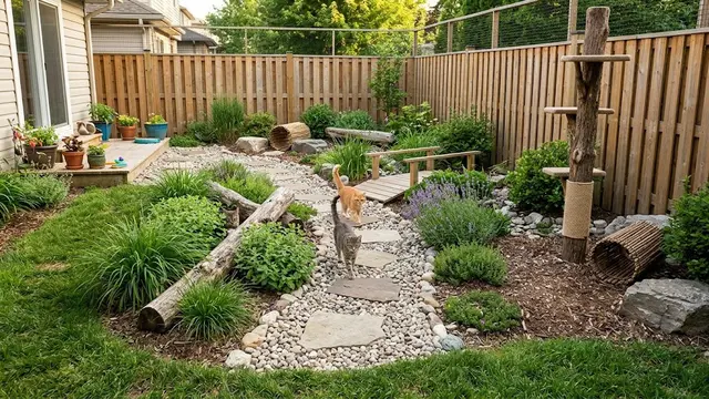 Desain Taman Kecil dengan Area Khusus untuk Kucing Bermain