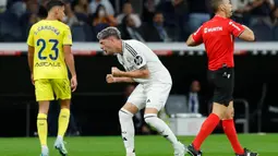 Menit ke-14, Federico Valverde membuka keunggulan Real Madrid atas Villarreal. (OSCAR DEL POZO/AFP)