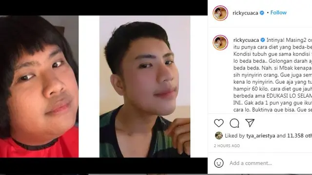 Ricky Cuaca  buka suara soal komentar Yulia Baltschun yang mengkritik diet Tya Ariestya