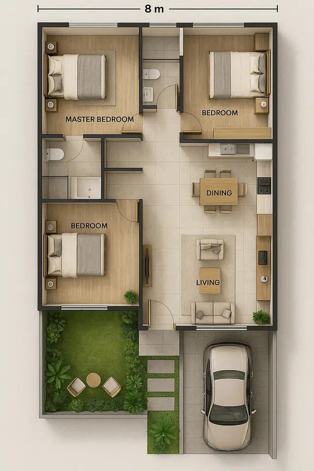 5 Desain Denah Rumah Mewah Ukuran 8x15 m, Bisa Jadi Referensi
