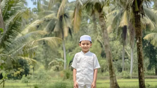 Baju muslim setelan koko dan celana katun untuk anak laki-laki/Gambar Meta AI