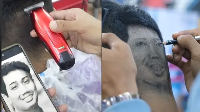 Viral Aksi Tukang Potong Rambut Gambar Wajah Eril Ini Jadi Sorotan