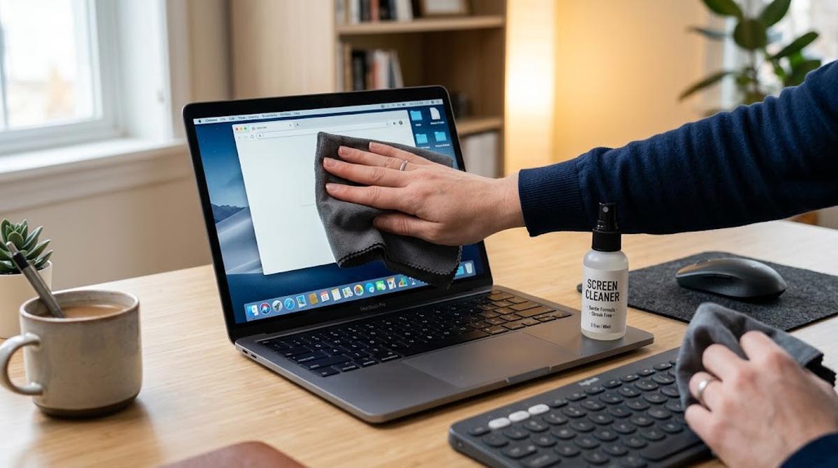 Cara Membersihkan Layar Laptop Berminyak Tanpa Meninggalkan Bekas/AI Generated
