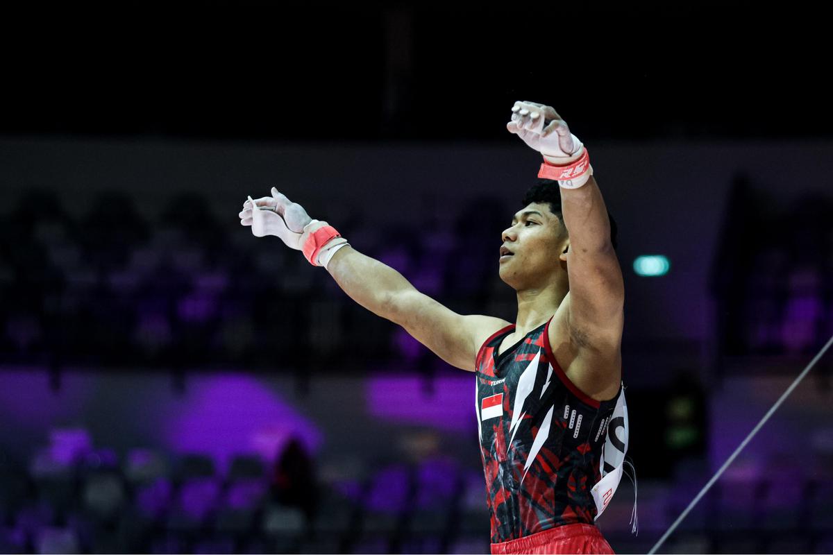 FOTO: Aksi Tim Senam Putra Indonesia di  Kejuaraan Dunia Gimnastik 2025