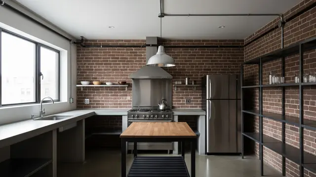 Dapur Industrial Sederhana dengan Material Ekspos
