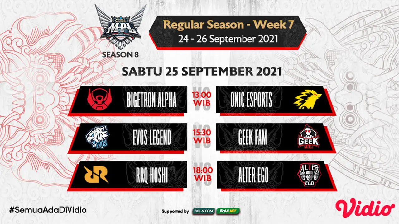 Link Live Streaming MPL Indonesia Season 8 Pekan Ketujuh di Vidio, Sabtu 25 September 2021